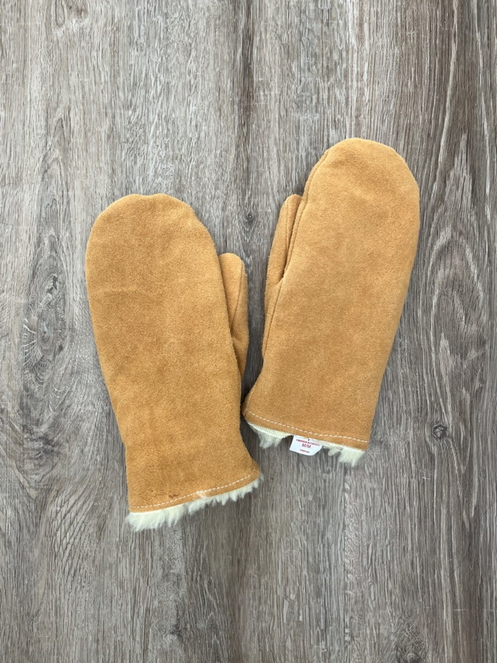 Women's Shearling-Lined Faux Suede Mittens in Camel